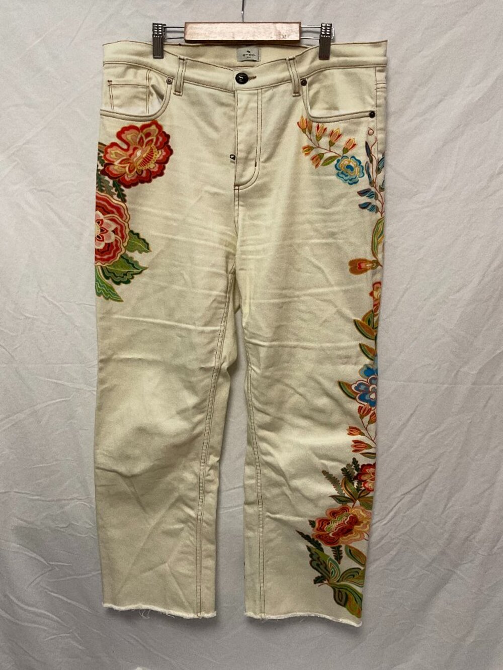 Etro Milano Cream Floral Embroidered Jeans